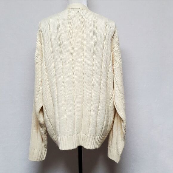 VINTAGE 1970s Brittany Bay Butter Yellow Corded Knit Button Up Cardigan XL - Picture 7 of 11